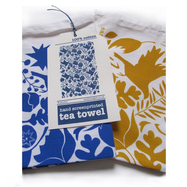Autumn Tea Towel - Blue, Sarah Targett
