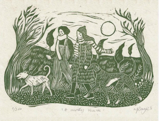 A Windy Walk Linoprint, Prints by the Bay, Nicole Revy