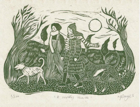 A Windy Walk Linoprint, Prints by the Bay, Nicole Revy