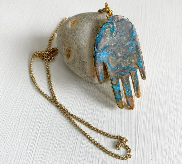 Patinated Hand Necklace
