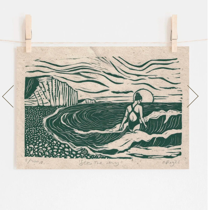 Seas The Day Linoprint, Prints by the Bay, Nicole Revy