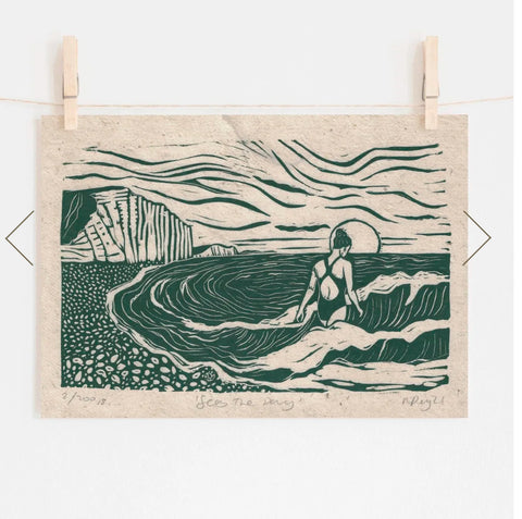 Seas The Day Linoprint, Prints by the Bay, Nicole Revy