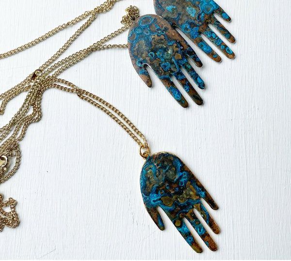 Patinated Hand Necklace