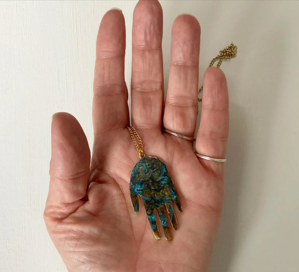 Patinated Hand Necklace