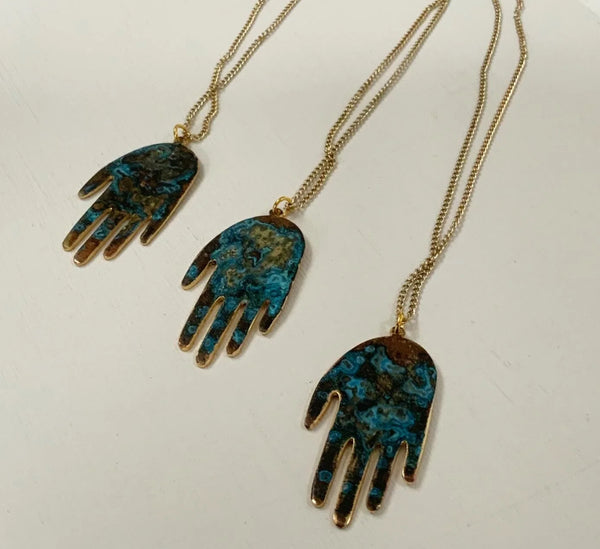 Patinated Hand Necklace