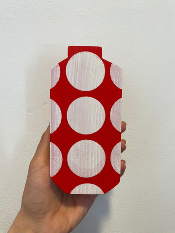Wooden Vase - Tall Angular, Red with Big White Spots
