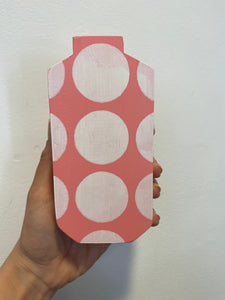 Wooden Vase - Tall Angular, Pink with Big White Spots