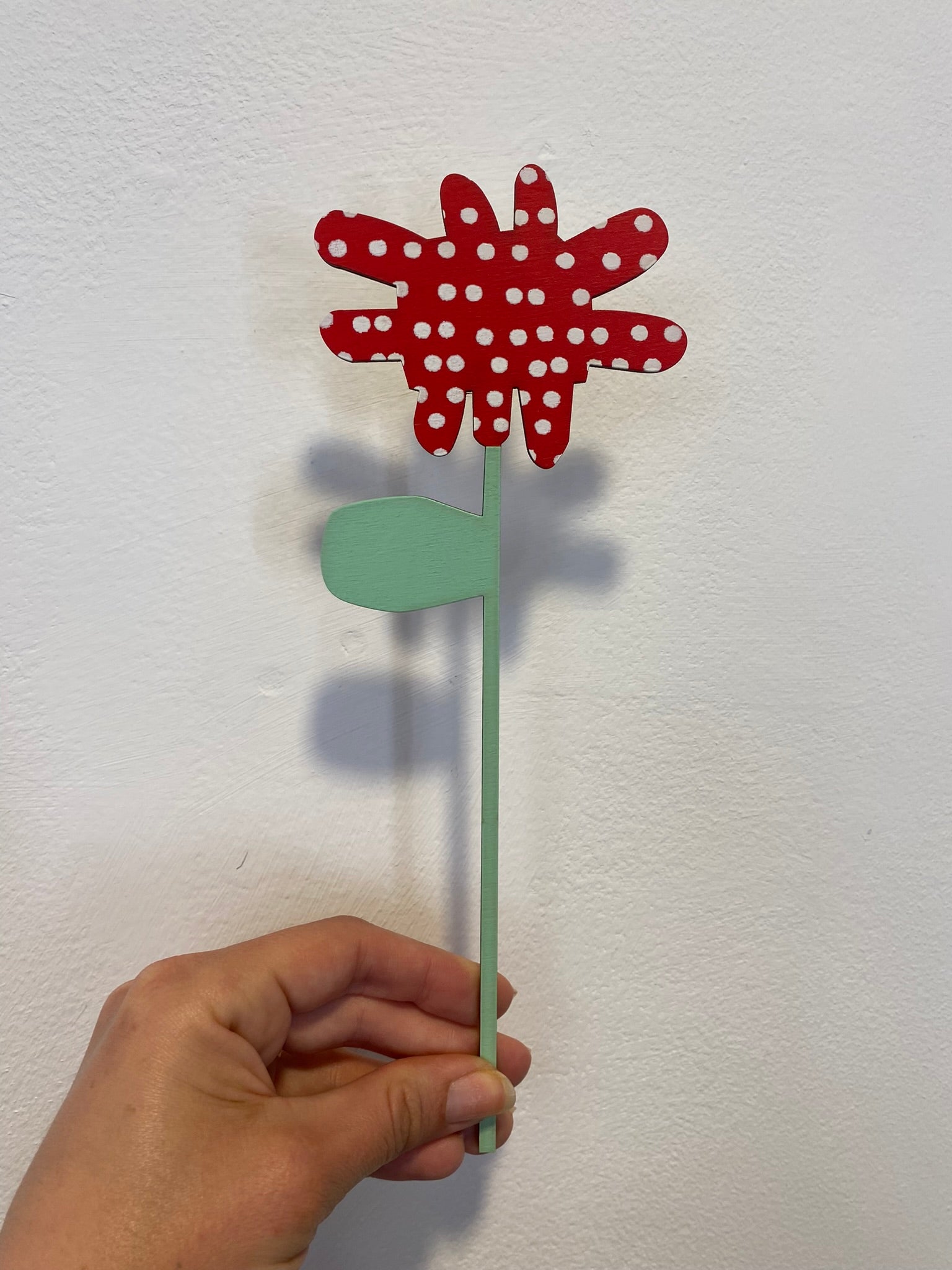Wooden Flower - Red Flower with Green Stem