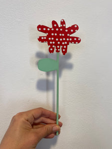 Wooden Flower - Red Flower with Green Stem