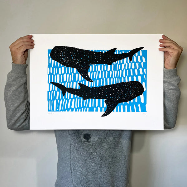 Whale Sharks, A2 (Blue & Black), Memori Prints