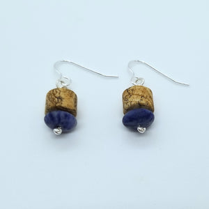 Jasper Dumortierite and Blue Gemstone Rondelle Earrings, CB57