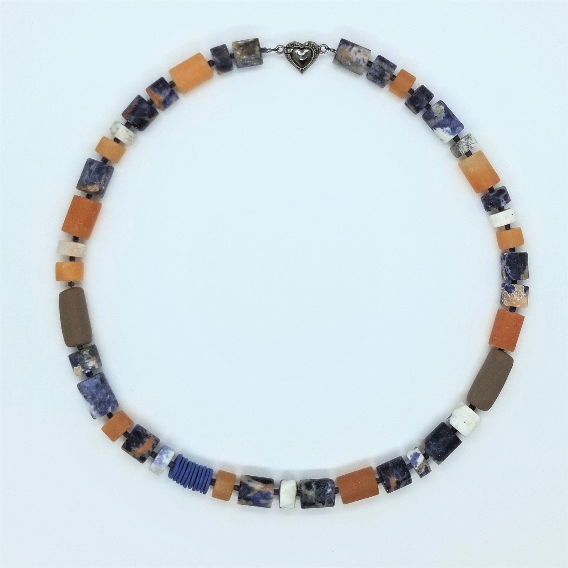 Orange, Blue & White Sodalite, Red Aventurine & Porcelain Necklace, CB53