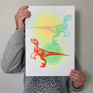 A3 'Psychedelic Raptor Rave' (five colours), Memori Prints