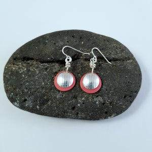 Sterling Silver & Porcelain Dome Earrings , Red CB44